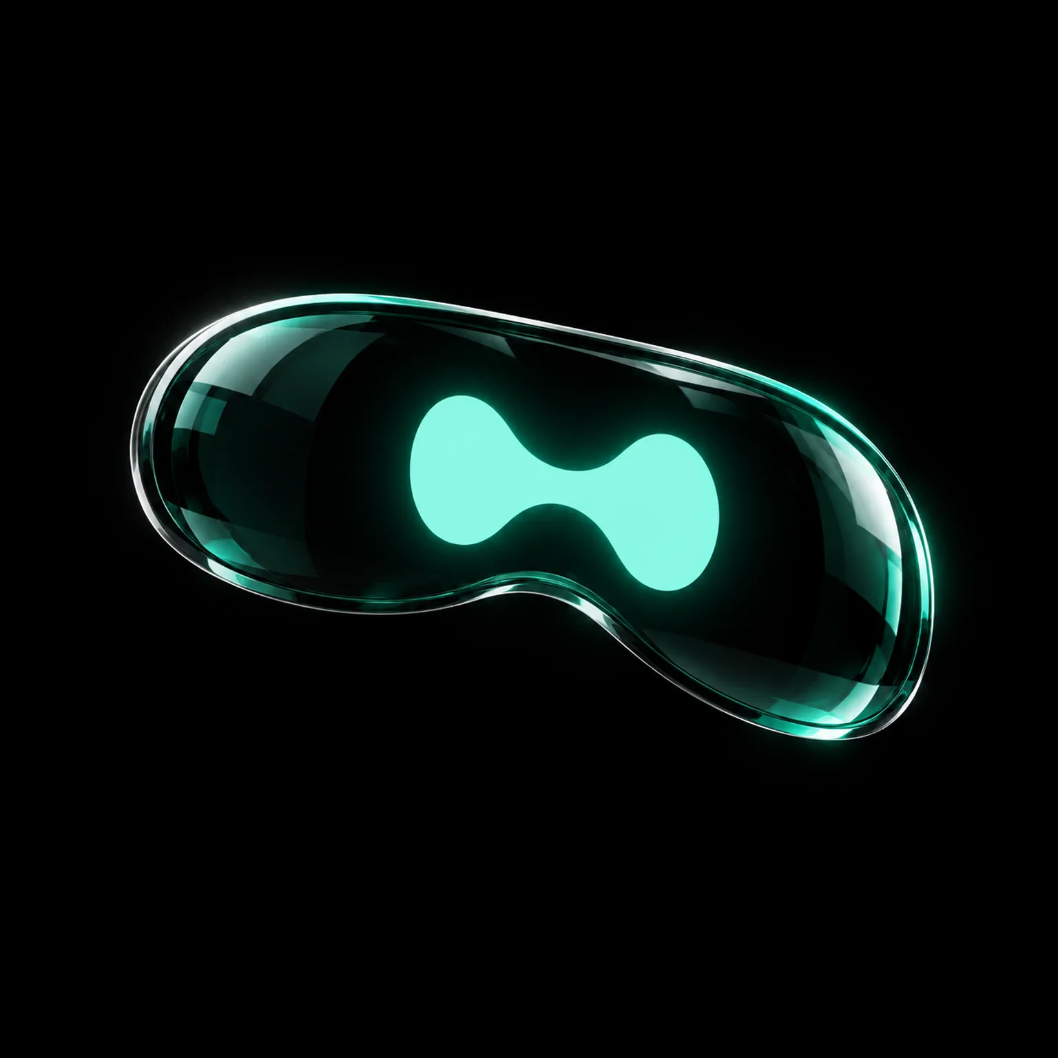 CPU's curved dark optical visor floating in a black product studio